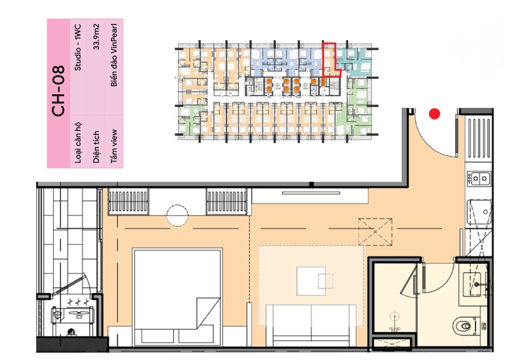 Mặt bằng chung cư Icon40 mã CH08 loại Studio